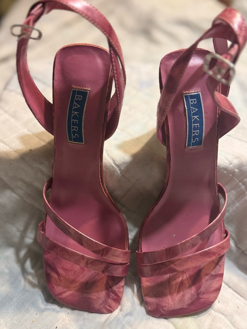 Bakers Metallic Pink Strappy Slingback Heels